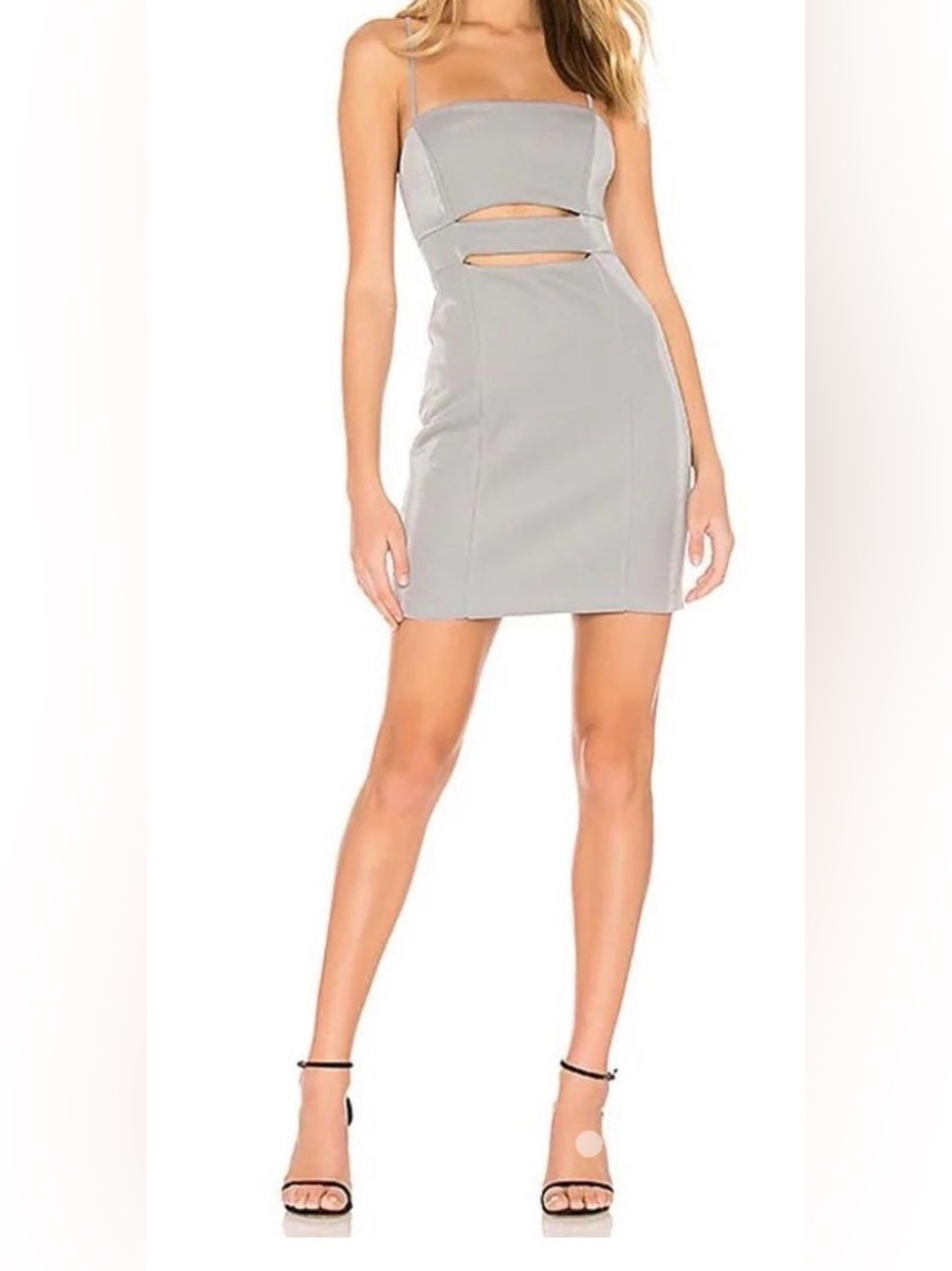 BCBGeneration Gray/ Silver Cut Out Bodycon Mini Dress with Spaghetti Strap